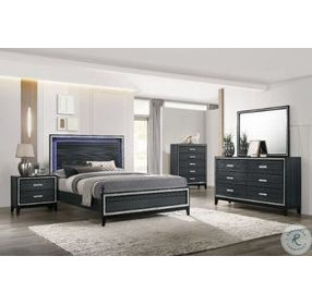 Haiden Weathered Black Queen Panel Bed with LED