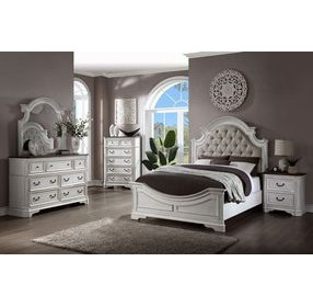 Florian Beige and Antique White Queen Upholstered Panel Bed