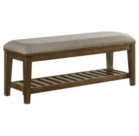 Andover Walnut and Gray Upholstered Bed Bench with Storage