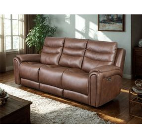 Catalina Nutmeg Leather 90" Zero Gravity Triple Power Reclining Sofa with USB Charging