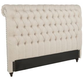 Devon Beige Upholstered California King Panel Headboard with Nailhead Trim