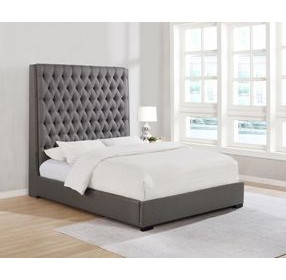 Camille Grey Upholstered King Panel Bed
