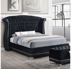 Barzini Black California King Upholstered Bed with Nailhead Trim