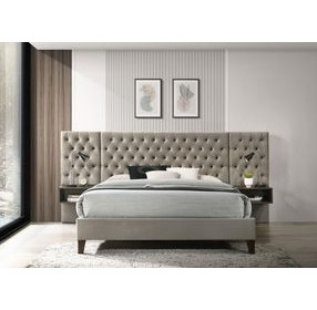 Marley Light Brown Upholstered Wall Panel Queen Platform Bed