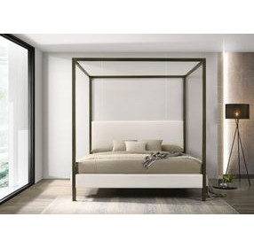 Monroe Vanilla And Black Upholstered King Canopy Bed