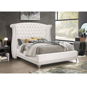 Barzini White California King Upholstered Bed with Nailhead Trim