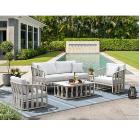 Alexa Outdoor Seating White Outdoor Square Stone Top Side Table