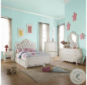 Edalene Synthetic Leather and Pearl White Youth Upholstered Panel Storage Bedroom Set