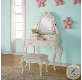 Edalene Pearl White Vanity Stool