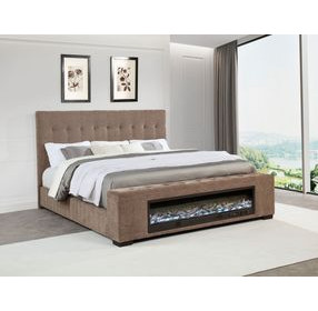 Senna Brown California King Upholstered Platform Bed with Audio Flame Visualizer