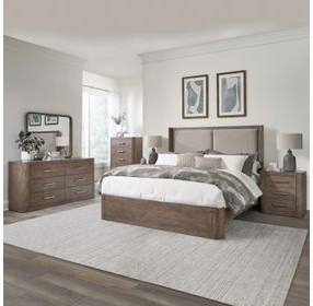 South Bend Burnished Clay and Textured Gravel California King Upholstered Shelter Bed