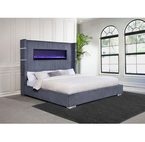 Tisdall Gray King Upholstered Fireplace Panel Bed