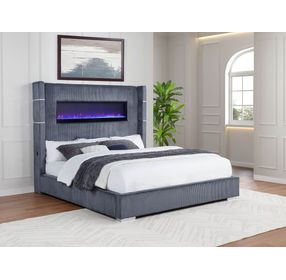 Tisdall Gray California King Upholstered Panel Bed with Flame Visualizer