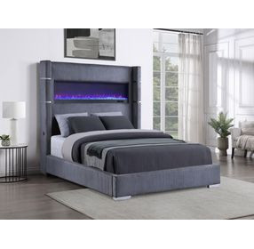 Tisdall Gray Queen Upholstered Fireplace Panel Bed
