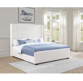 Natasha Cream King Upholstered Wingback Panel Bed