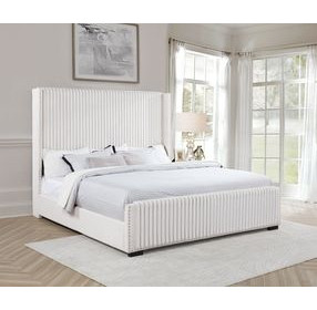 Natasha Cream California King Upholstered Platform Bed with Nailhead Trim