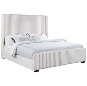 Natasha Cream California King Upholstered Platform Bed with Nailhead Trim