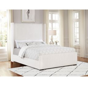 Natasha Cream Queen Upholstered Wingback Panel Bed