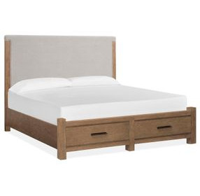 Plum Creek Sierra Brown and Elite Dove Queen Upholstered Storage Panel Bed