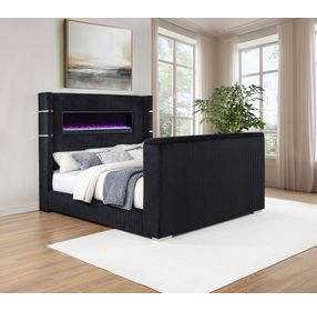 Tisdall Black California King Upholstered Panel Bed with USB Charging and Hidden TV Mount