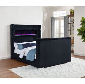 Tisdall Black Queen Upholstered Panel Bed with USB Charging and Hidden TV Mount