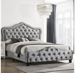 Bella Grey Queen Upholstered Panel Bed