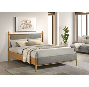 Mason Light Brown Queen Upholstered Platform Bed