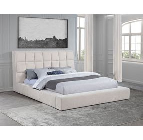 Dreux Cream Queen Upholstered Platform Bed with Hidden Storage and LED Light