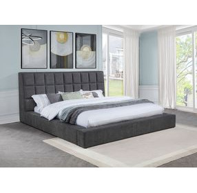 Dreux Gray King Upholstered Platform Bed with Hidden Storage and LED Light