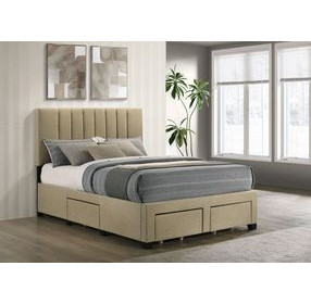 Wheatland Light Brown Full Upholstered Platform Bed with Storage