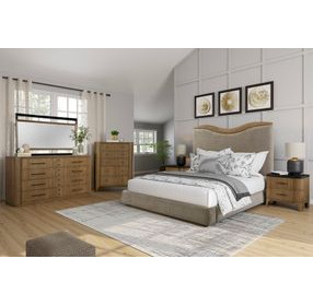 Blue Mallee Beige and Brown Queen Upholstered Panel Bed