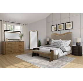 Blue Mallee Dark Brown 3 Drawer Oval Nightstand with USB Charging