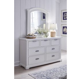 Heritage Coast Coastal White 7 Drawer Dresser and Arched Mirror