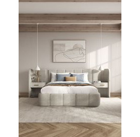 Ashlar White Upholstered Panel Bedroom Set with 1 Drawer Nightstand