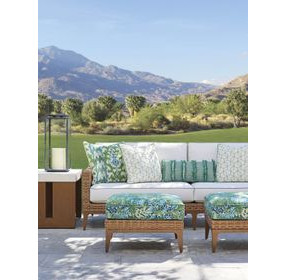 Palm Desert Poolside Blue Upholstered Rectangular Outdoor Ottoman
