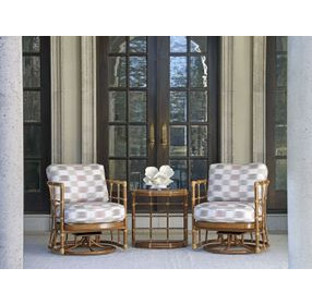 Sandpiper Bay Pink and White Upholstered Outdoor Swivel Chair