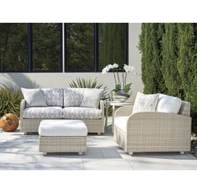 Sand Dune Cream and Blue Outdoor 60" Loveseat