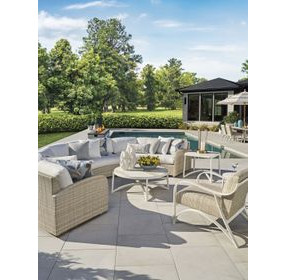 Sand Dune Cream Outdoor Round Stone Top Occassional Table Set