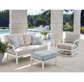 Island Classic Cream and Blue Upholstered Outdoor Rectangular Ottoman