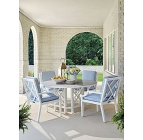 Island Classic Cream and Gray Outdoor Round Quartz Top Dining Room Set