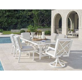 Island Classic Cream and Gray Outdoor 88" Rectangular Quartz Top Dining Table