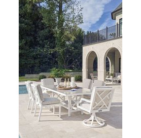 Island Classic Cream and Gray Outdoor Rectangular Quartz Top Dining Room Set