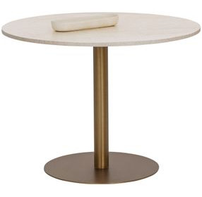 Iska Cream and Antique Brass 40" Round Marble Top Bistro Table
