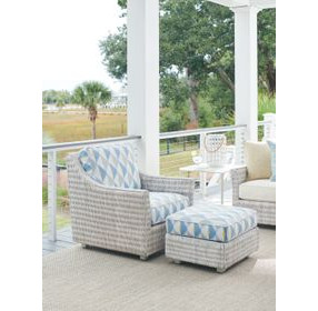 Seabrook Blue and Gray Upholstered Rectangular Outdoor Ottoman