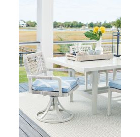 Seabrook Blue and White Upholstered Swivel Rocker Outdoor Dining Chair