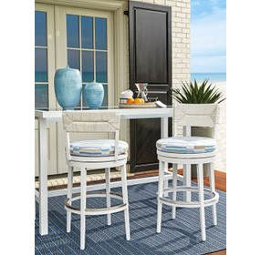 Ocean Breeze Promenade Blue and White Upholstered Outdoor Swivel Bar Stool