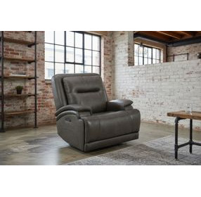 Heston Charcoal Leather Triple Power Swivel Glider Recliner with USB Charging