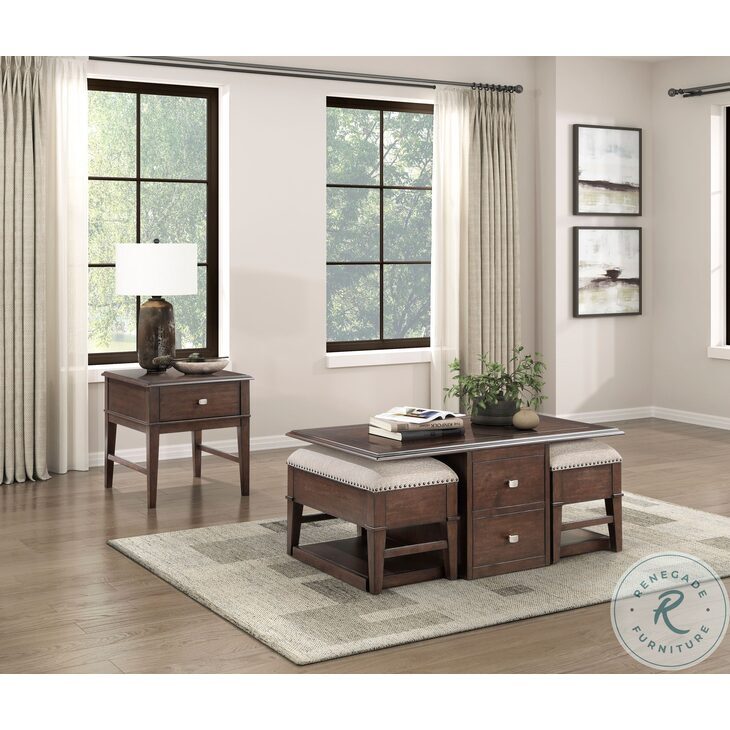Claremore Brown 2 Drawer Coffee Table with Two Benches From Homelegance ...