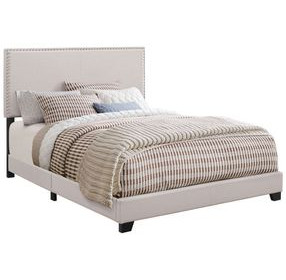 Boyd Ivory California King Upholstered Panel Bed with Nailhead Trim