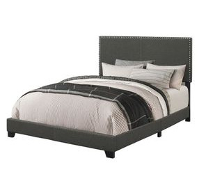 Boyd Charcoal California King Upholstered Panel Bed with Nailhead Trim
